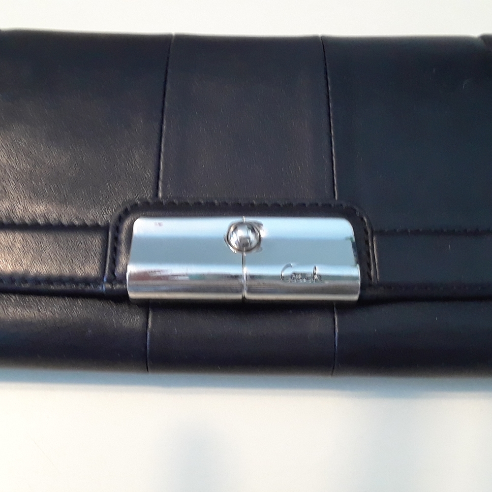 Coach Black Silver Leather Kristen Flap Wallet